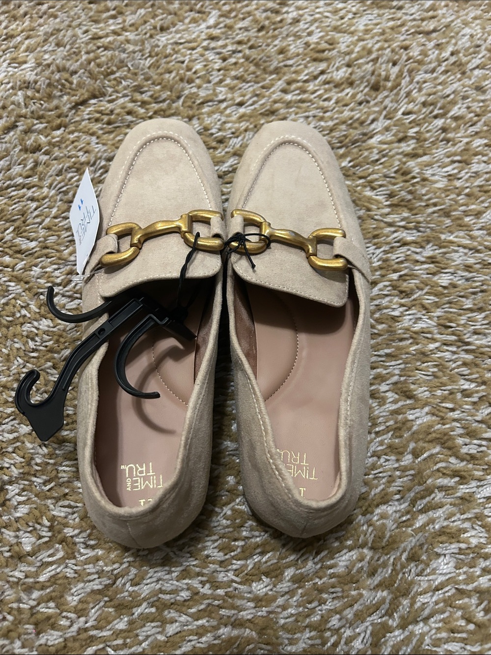 Time and Tru Beige Suede Loafers with Gold Bit - Picture 2 of 4